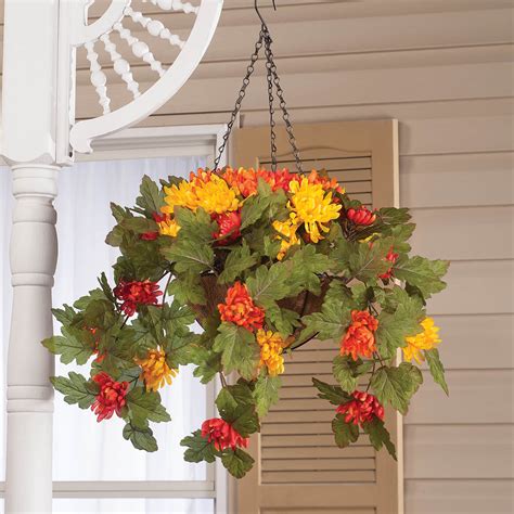 faux mum flowers|artificial hanging mums for outdoors.